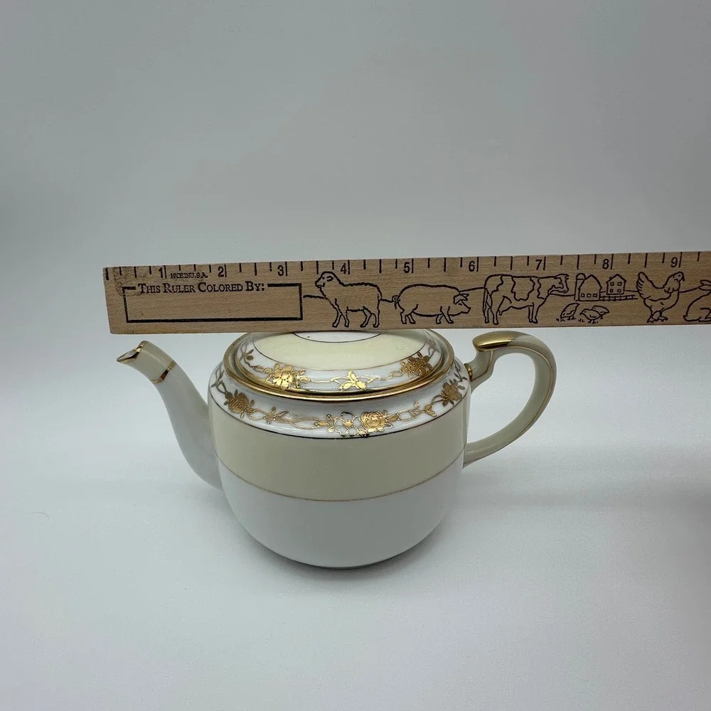 Antique Nippon Hand Painted Tea Set Gold Moriage Floral Teapot Sugar Creamer 3pc